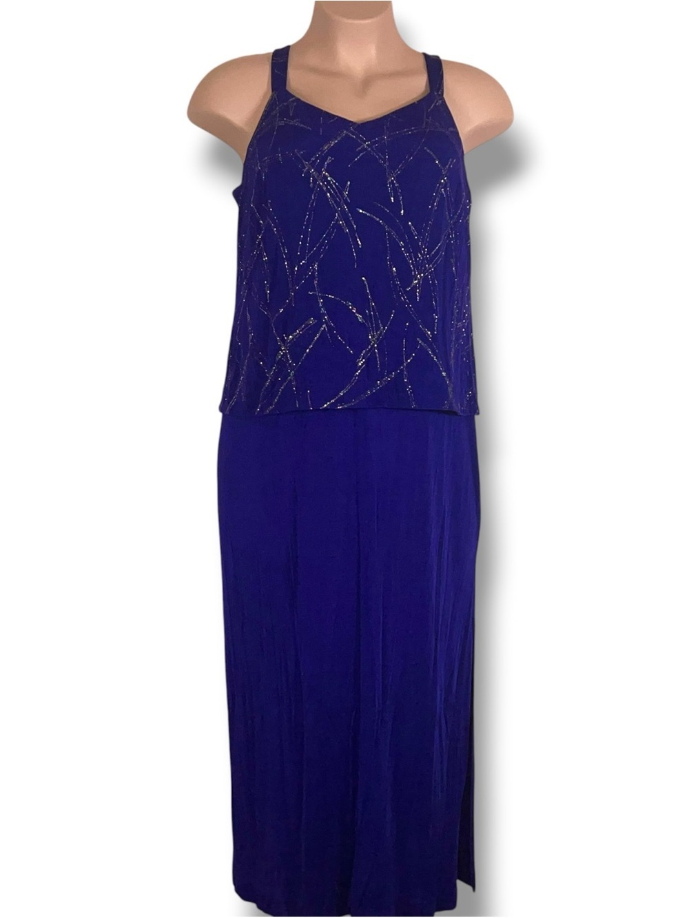 Vintage 18W Alex Evenings Royal Blue Event Dress Maxi Party Formal Stretch